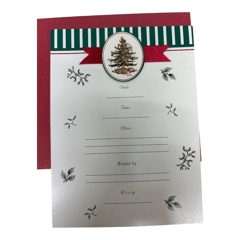 Vintage SPODE Christmas Tree Party Invitations 3D - New Old Stock 3 Packs - READ